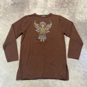 Bob Mackie Wearable Art‎ Sweater Womens XS Angel embroidered brown metallic